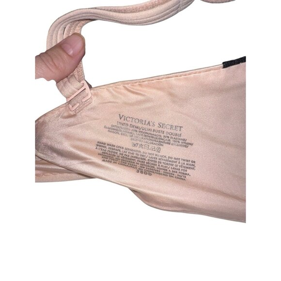 Victorias Secret Lined Demi Bra 38DD Beige Black Lace Underwire - Picture 5 of 7